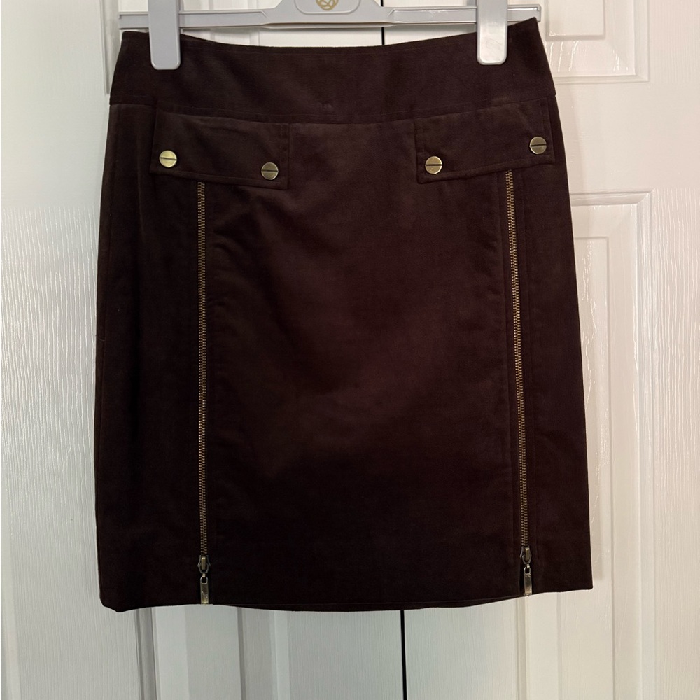 NWOT Etcetera Brown Faux Suede Zip Front Pencil Skirt Women’s Size 2